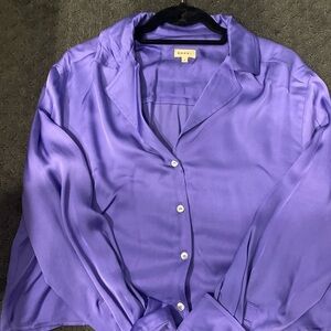 DONNI. purple silk button down, size M